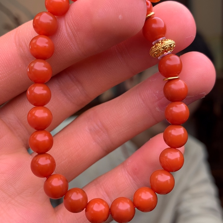 南红玛瑙未镶嵌手串柿子红卡7设计款单圈