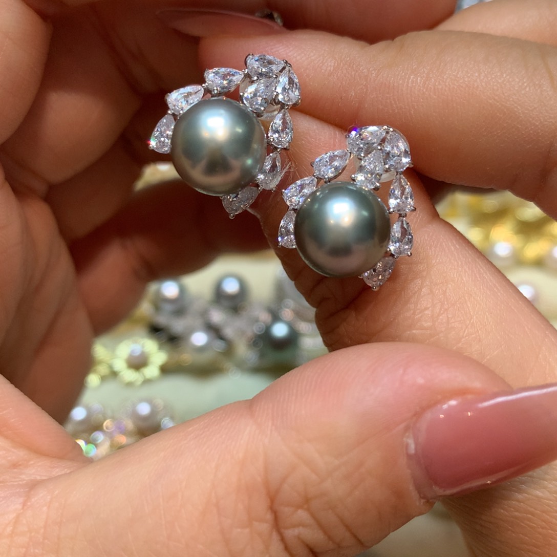 海水珍珠耳饰银S925镶嵌