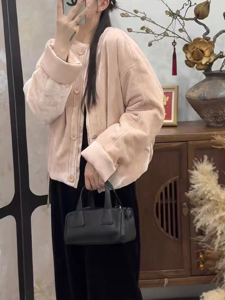 【驼毛绒】丝绒棉服外套女冬季2025冬季新款加厚休闲保暖棉袄GF041