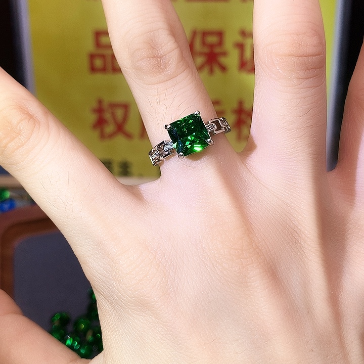 戒指透辉石银S925镶嵌