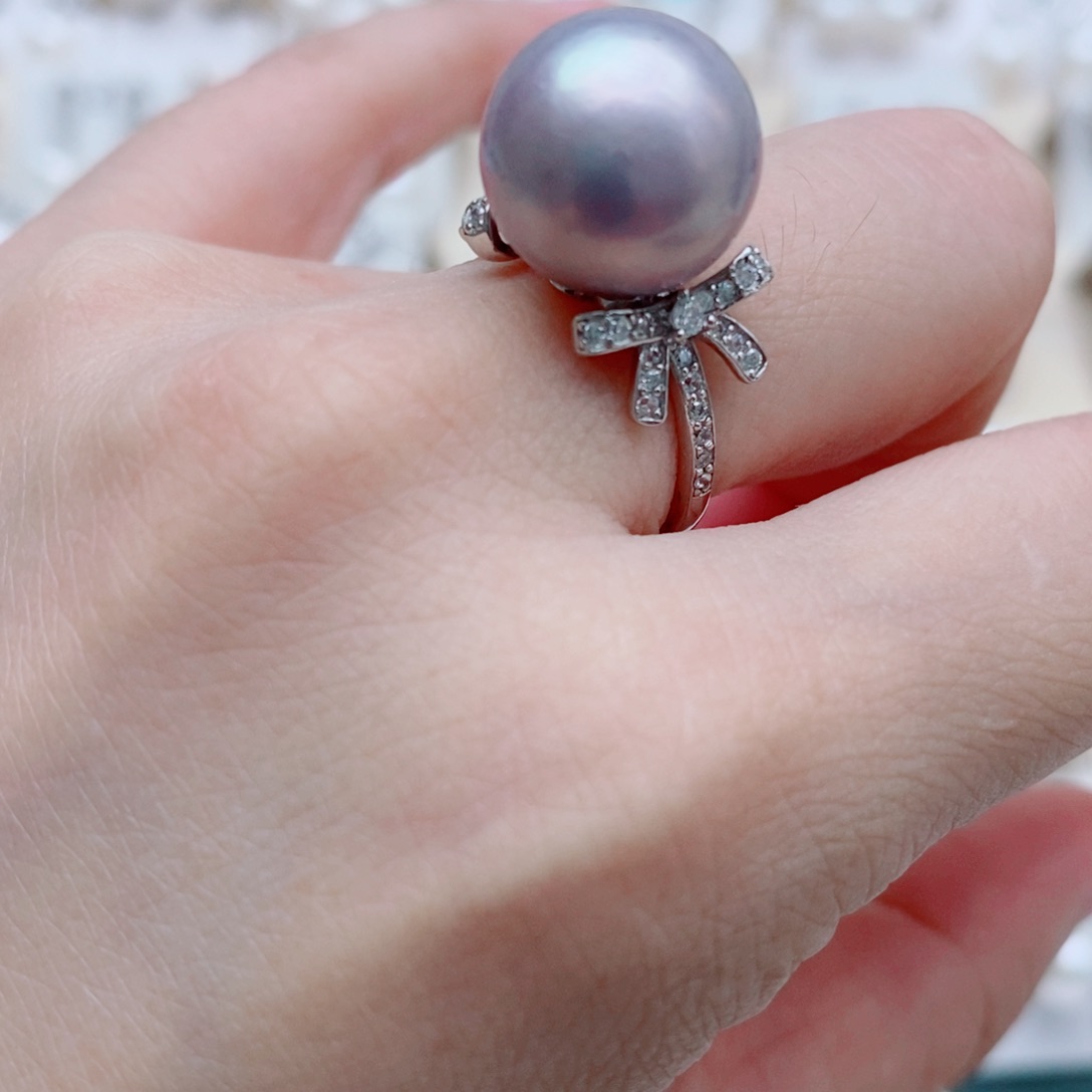 +****戒指银S925镶嵌淡水珍珠13mm