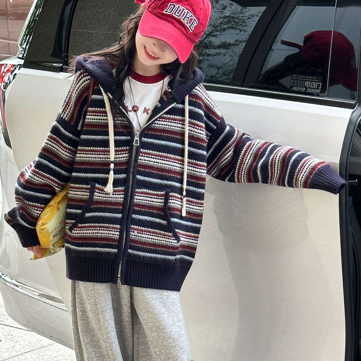 女童秋冬毛衣外套2025新款6-15岁儿童连帽针织衫韩版宽松休闲高级