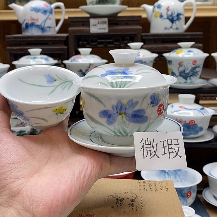 手绘蝴蝶兰限定款160cc三才➕ 压手杯85cc釉下彩微瑕福利款