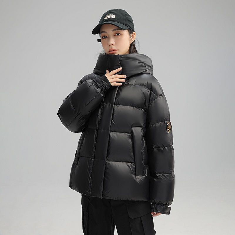 鹅绒羽绒服女短款连帽面包服2025新款宽松加厚保暖外套冬1022
