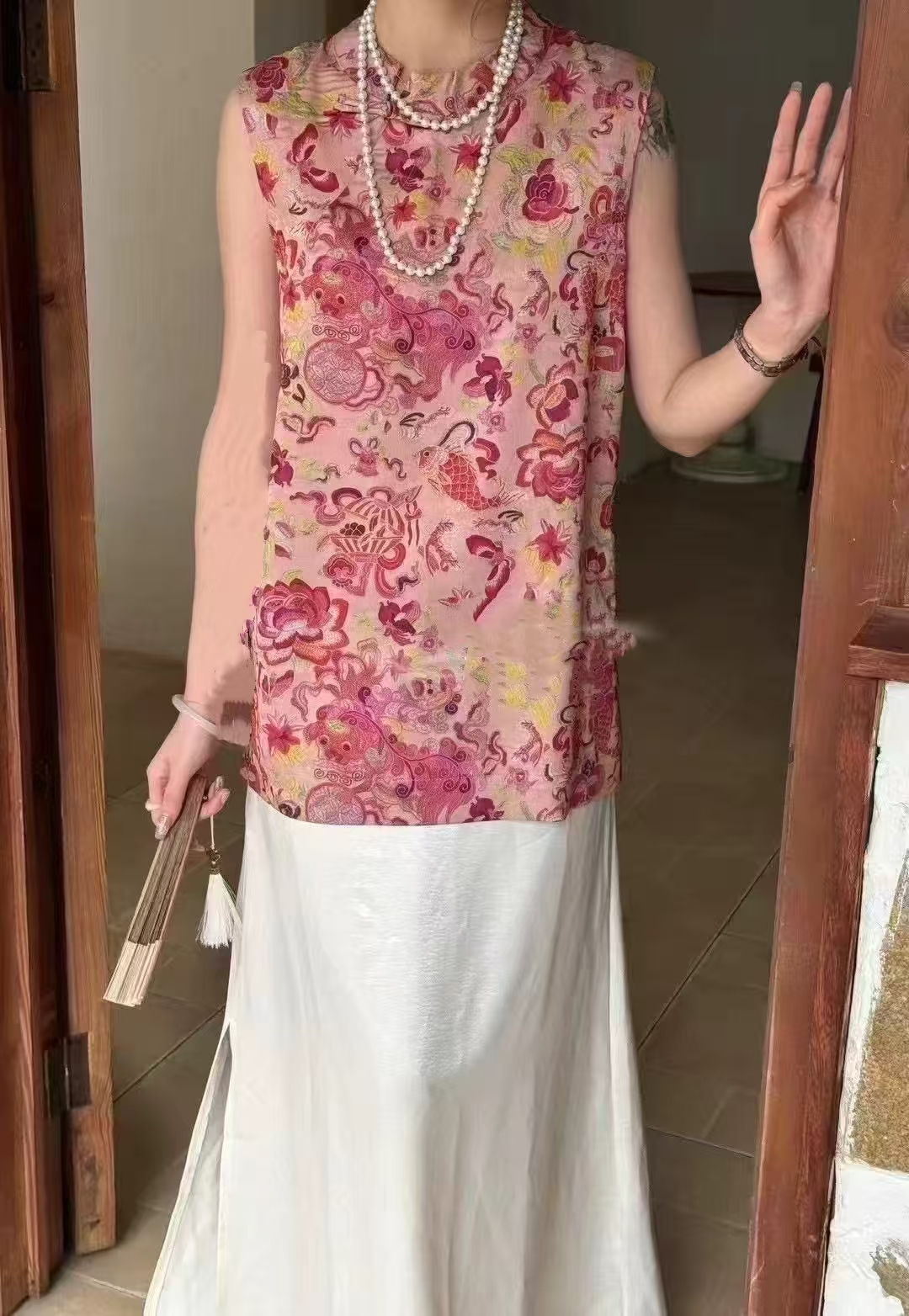 （上衣）新中式国风网红时尚印花时尚无袖上衣