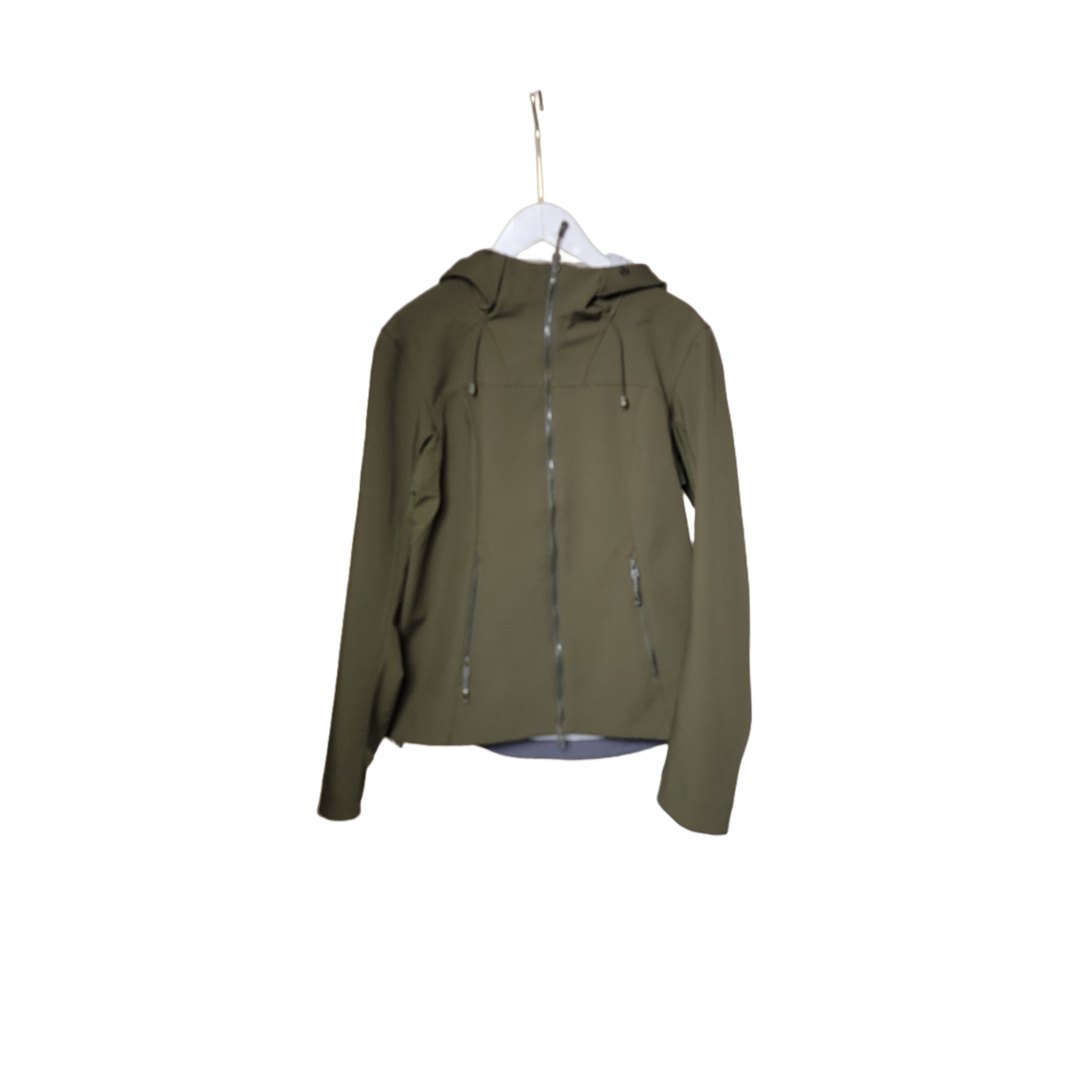 凯家女士秋季军绿黑2色长袖连帽防风拉链软壳短外套