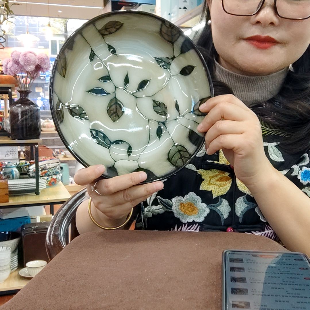 瓷片小可陶瓷高温釉下彩一组两个大深盘