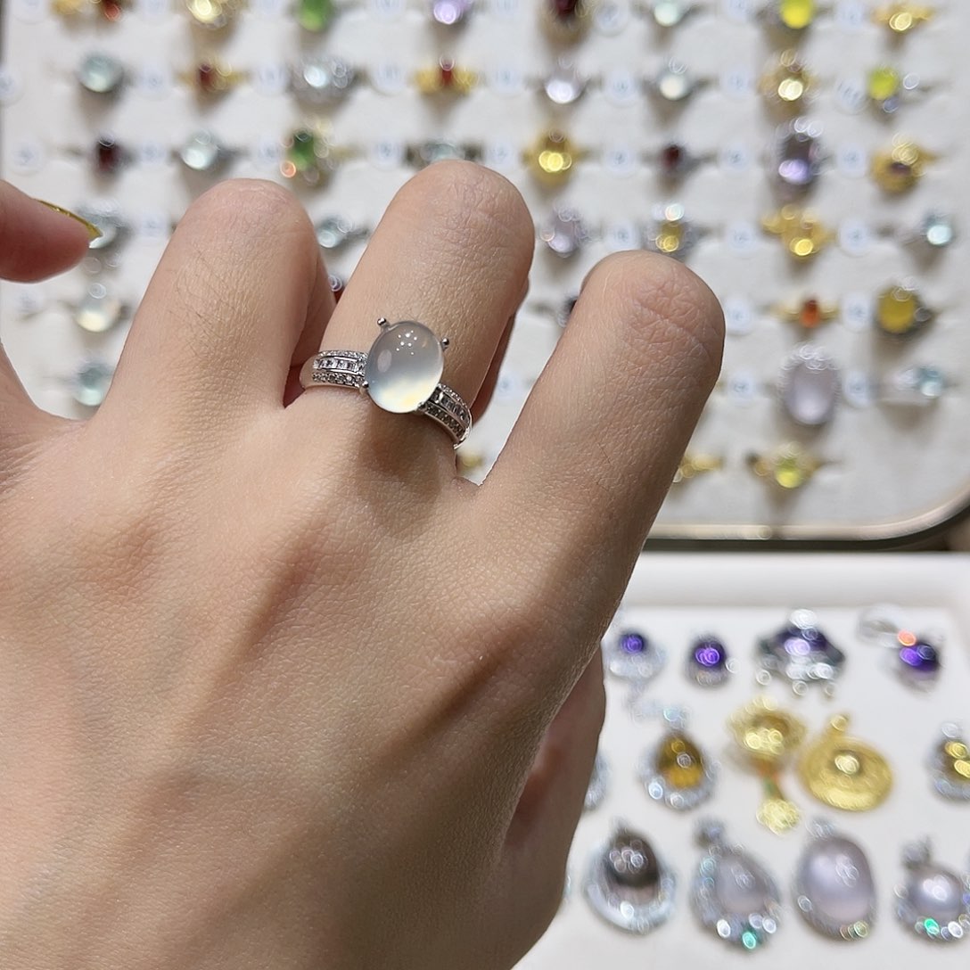 蛇纹石玉戒指银S925镶嵌