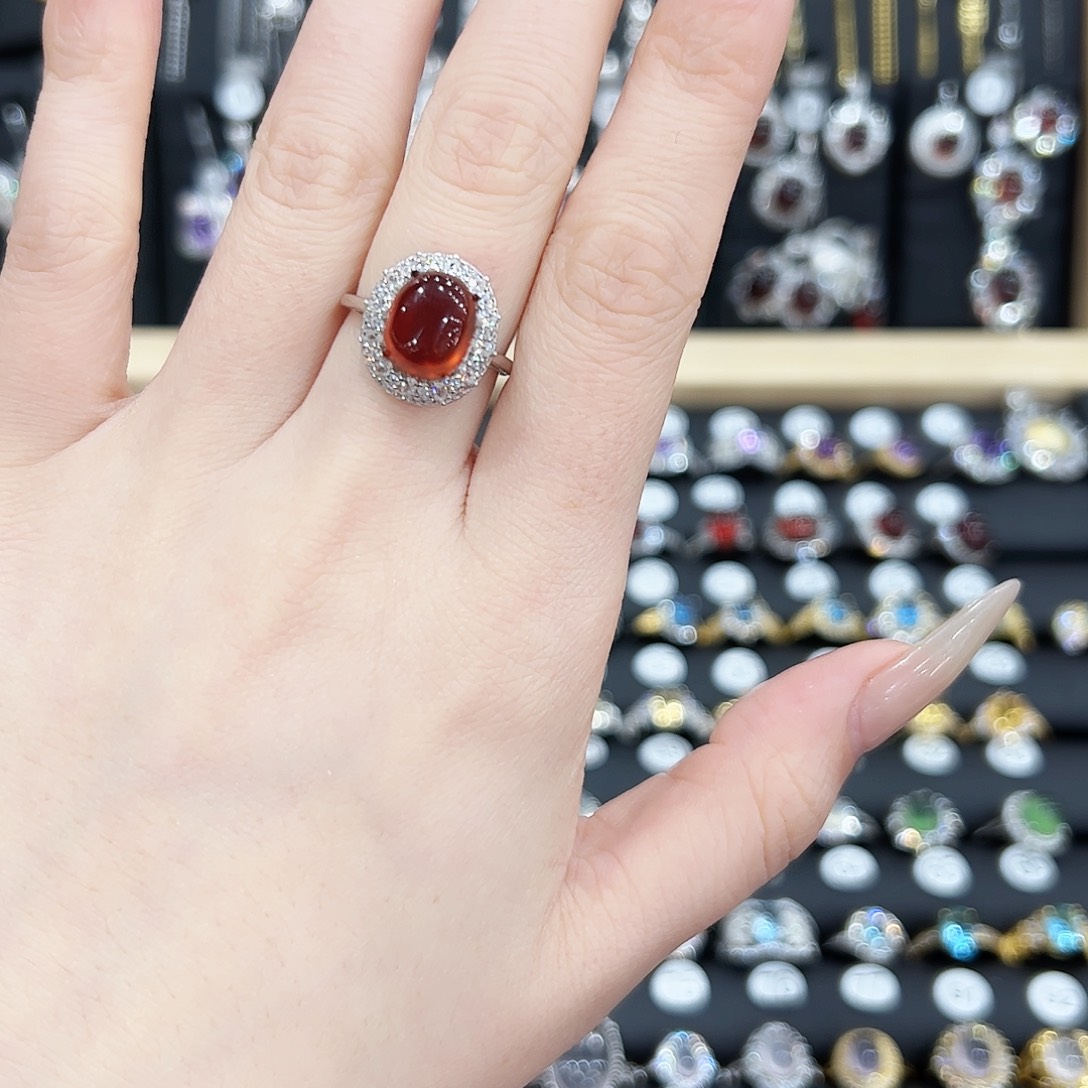 红宝石戒指银S925镶嵌戒指