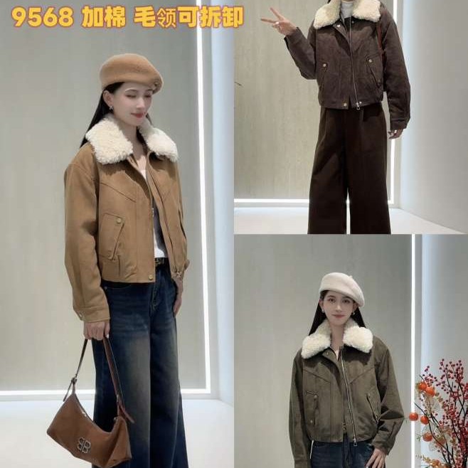 冬季女加绒加厚款翻领保暖短外套女士加绒秋冬显瘦