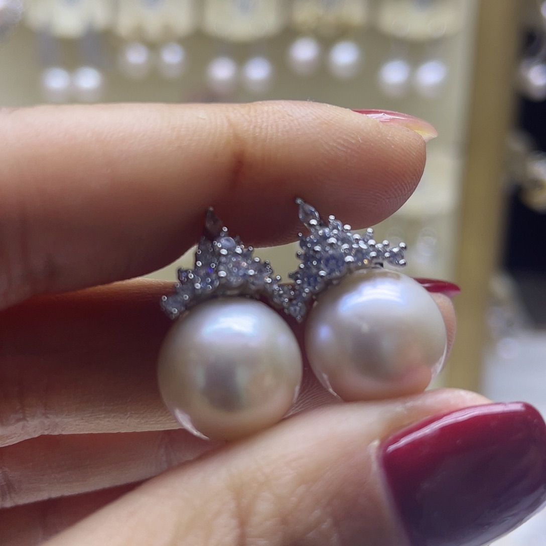 淡水珍珠耳饰银S925镶嵌