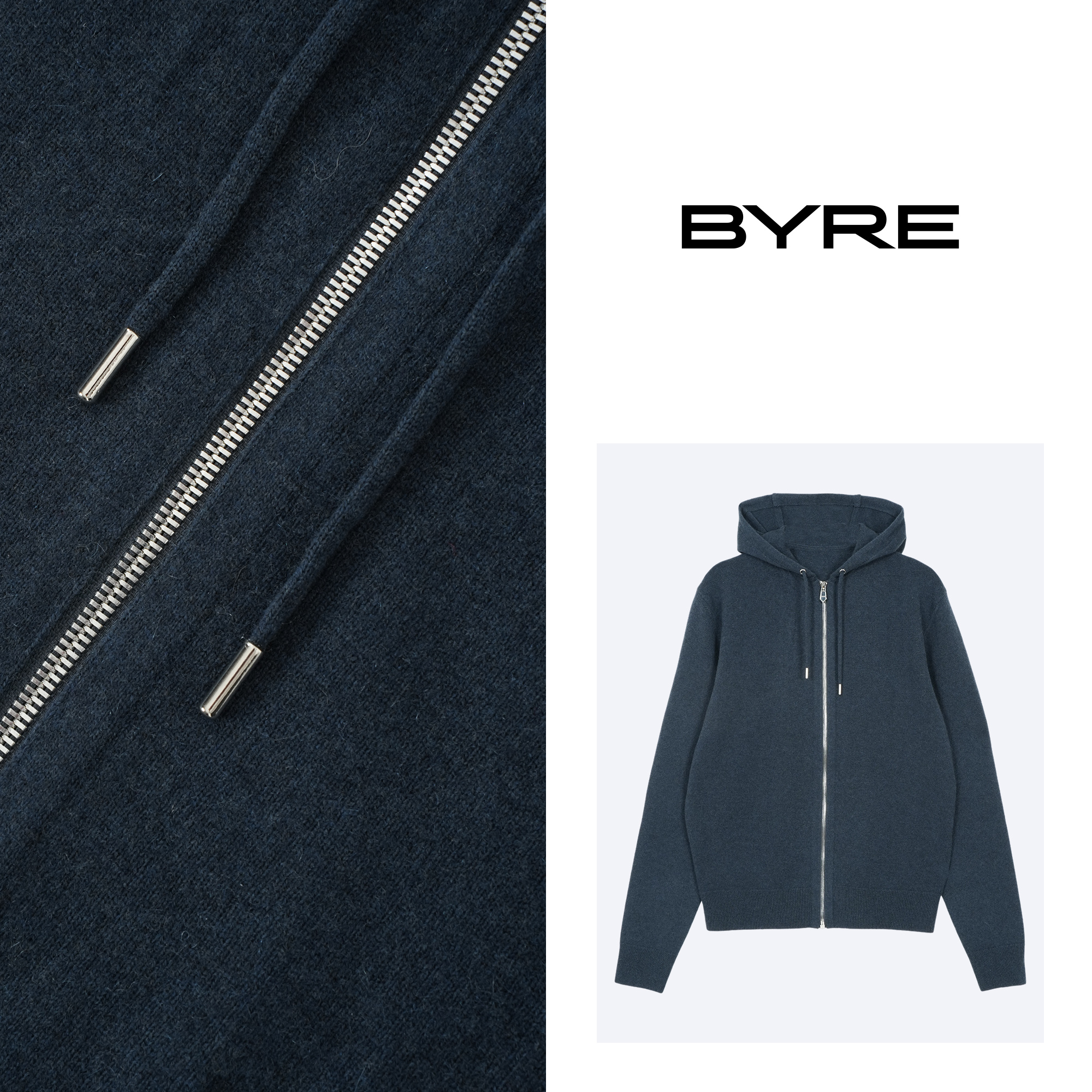 YS539 猪鼻子深蓝色连帽羊绒衫【干洗】