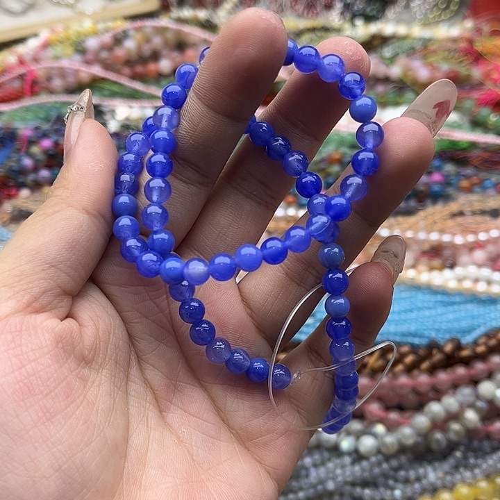 玛瑙/玉髓珠宝半成品未镶嵌一条6mm左右蓝玛瑙