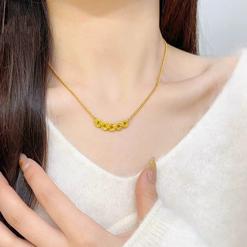 铜合金项链 333爆闪碎冰冰五帝钱项链