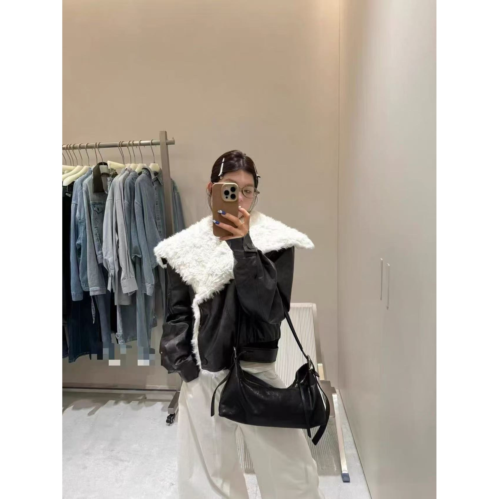 【晨浠定制】新款气质毛毛领夹棉皮外套6398