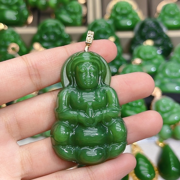 和田玉（碧玉）颈饰18K金镶嵌