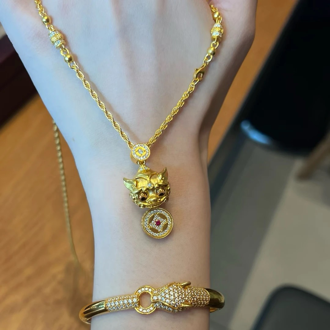 黄铜项链 新中式金色招米手工貔貅项链饰品高品质韦雪同款（45）