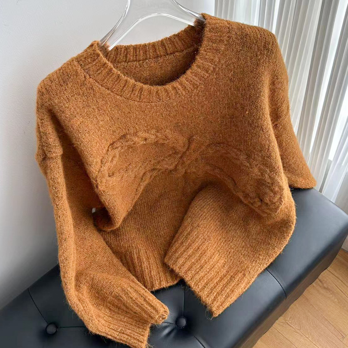 复古文艺蝴蝶结套头毛衣女软糯温柔秋季新款2025甜美宽松针织衫