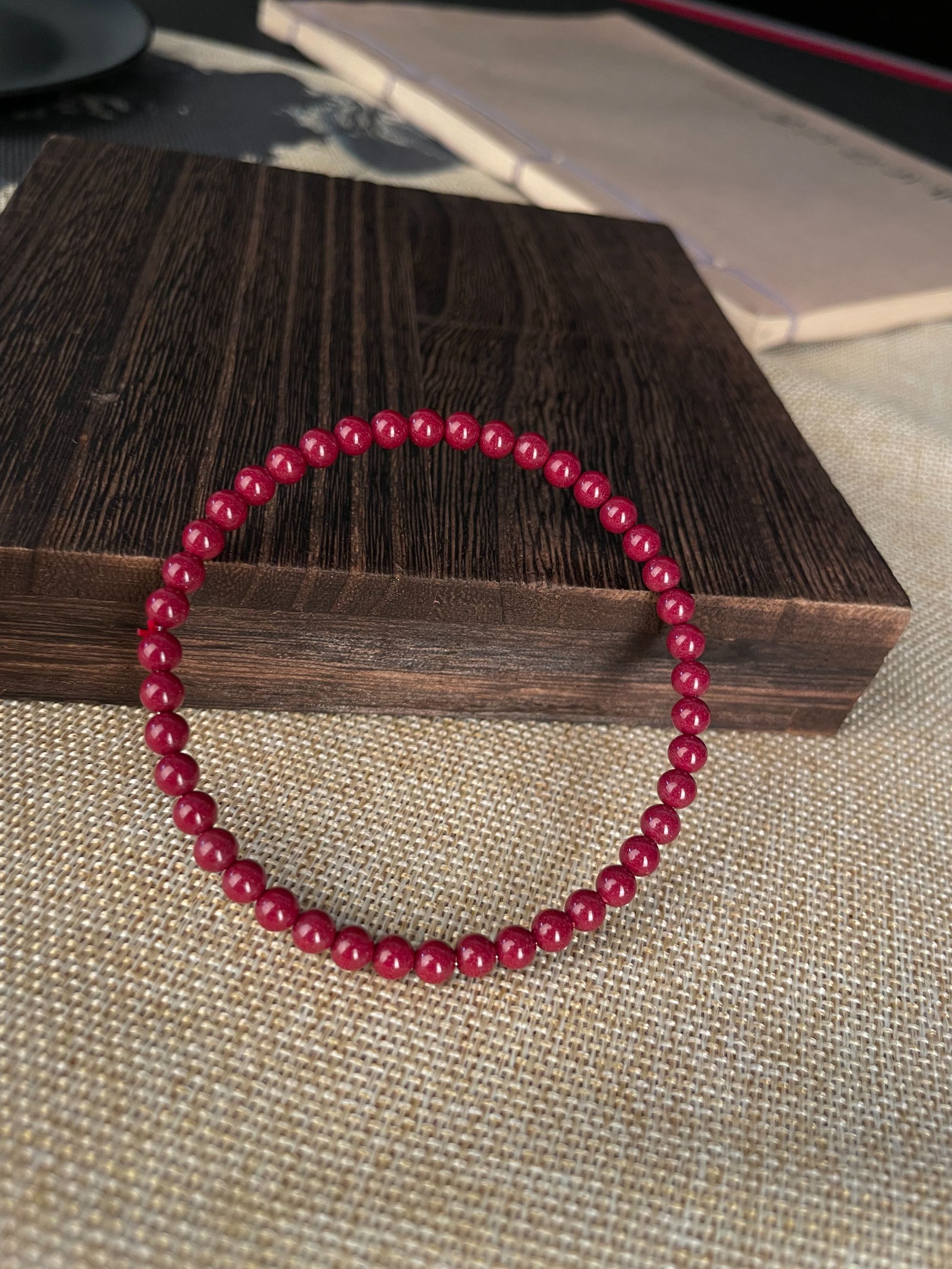 含辰砂工艺品高含量朱砂紫金砂小米珠4mm素圈女手链手串