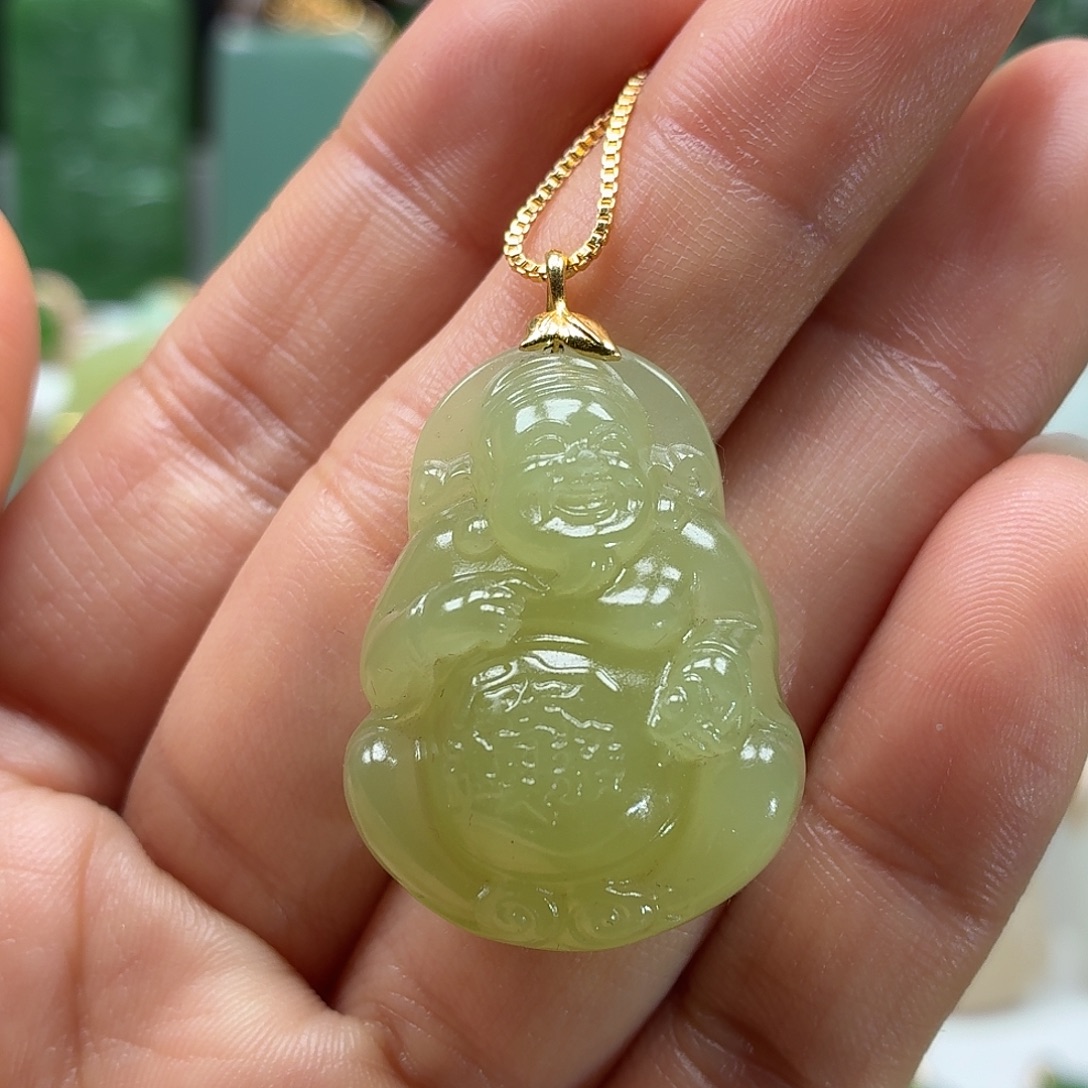 和田玉18K金镶嵌颈饰