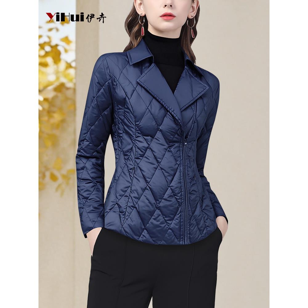 YIHUI伊卉翻领轻薄秋冬90白鸭绒羽绒服女修身保暖西装领WG256782