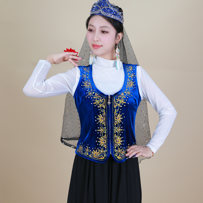 《原林老师专属》天翼美维族舞舞台服金丝绒重工刺绣烫钻短款女马甲