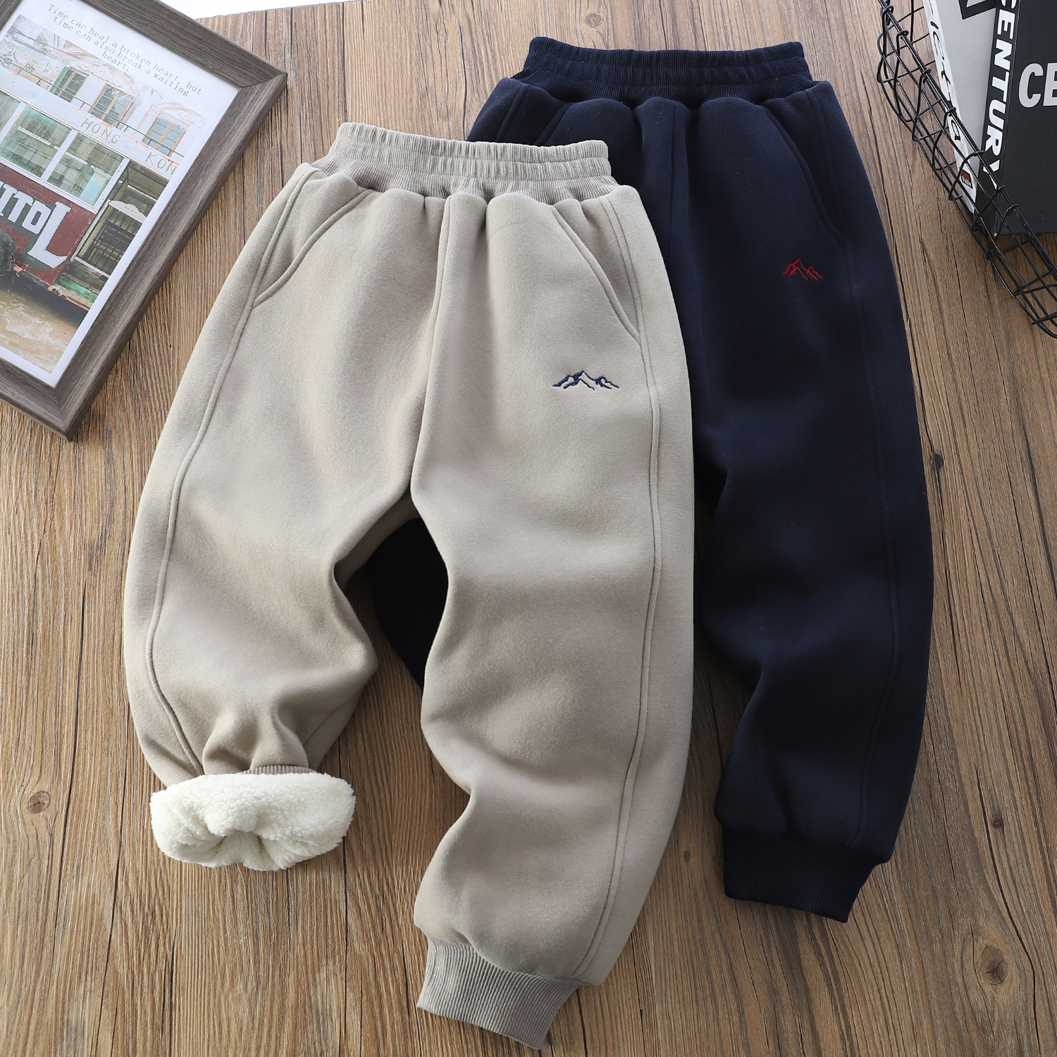 加绒棉裤中大童一条过冬加绒束脚长裤冬装卫裤运动裤T04-5567