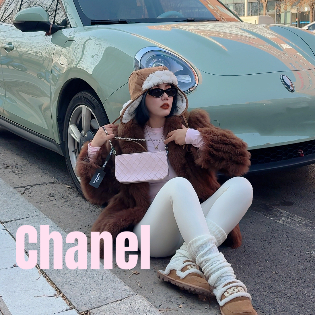 修复品619345/Chanel/香奈儿粉色菱格woc腋下包