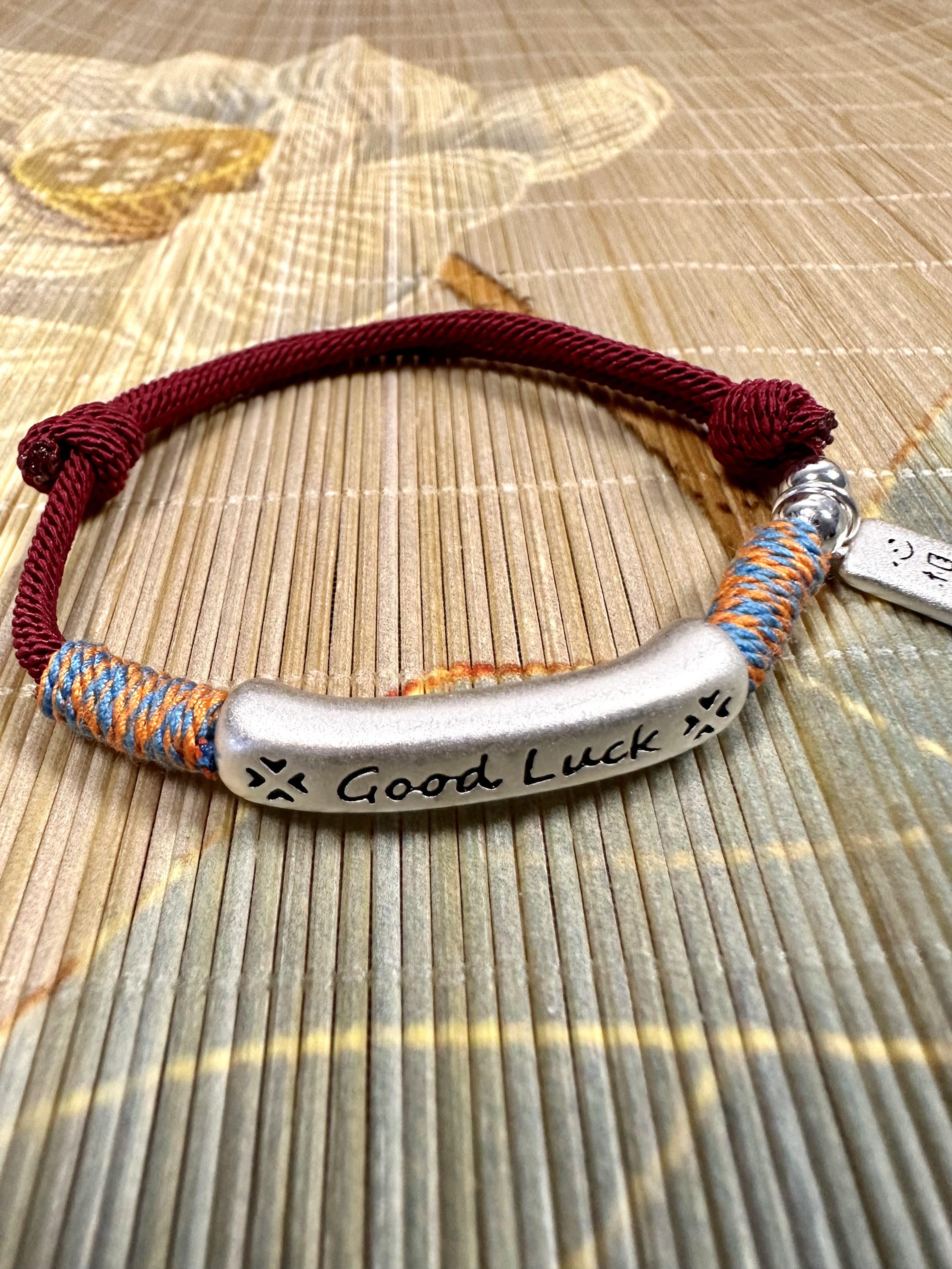 足银手链 GOODLUCK天天开心红绳时尚百搭好看