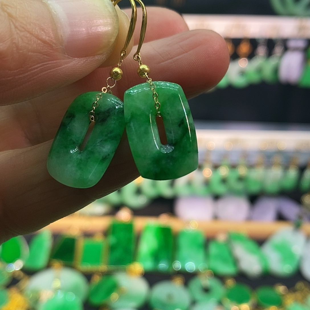 翡翠18K金镶嵌耳饰耳饰