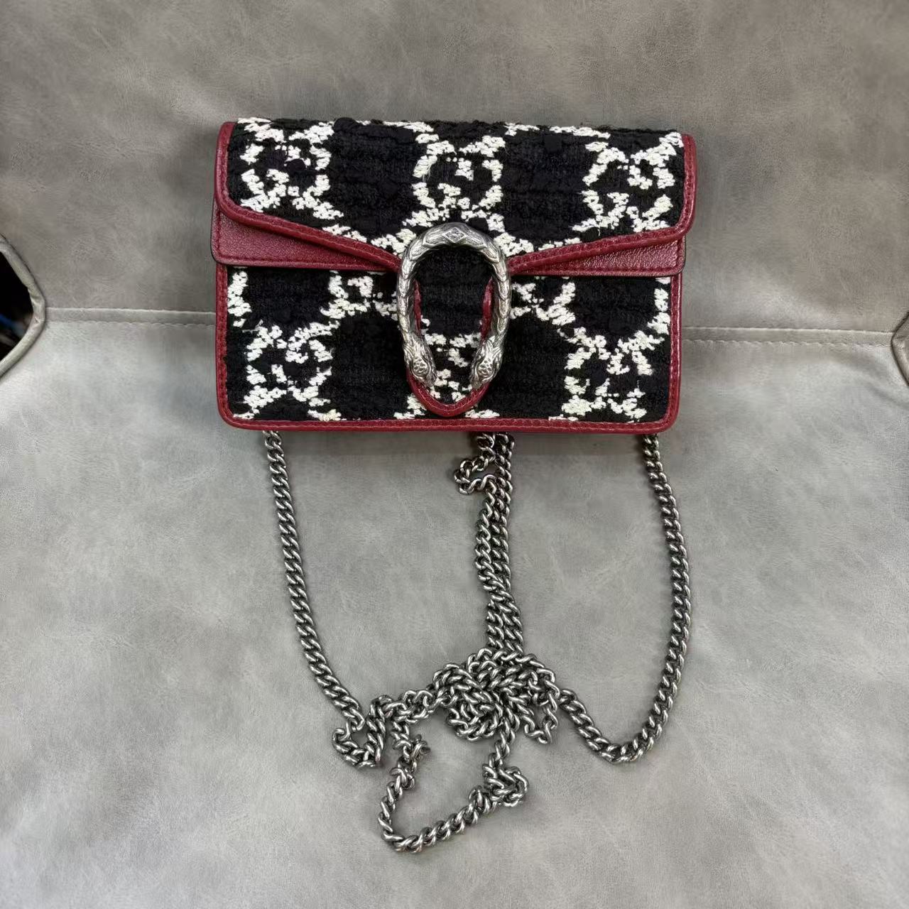 95新 GUCCI/古驰 虎头扣老花logo织物拼皮/YH 006