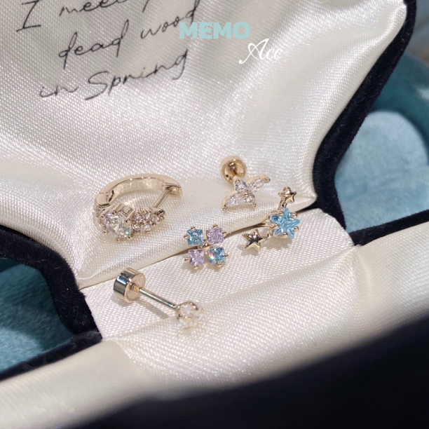 铜合金锆石耳饰 DS167 晶屿漫游 咖啡金蓝紫锆石设计感百搭耳骨钉