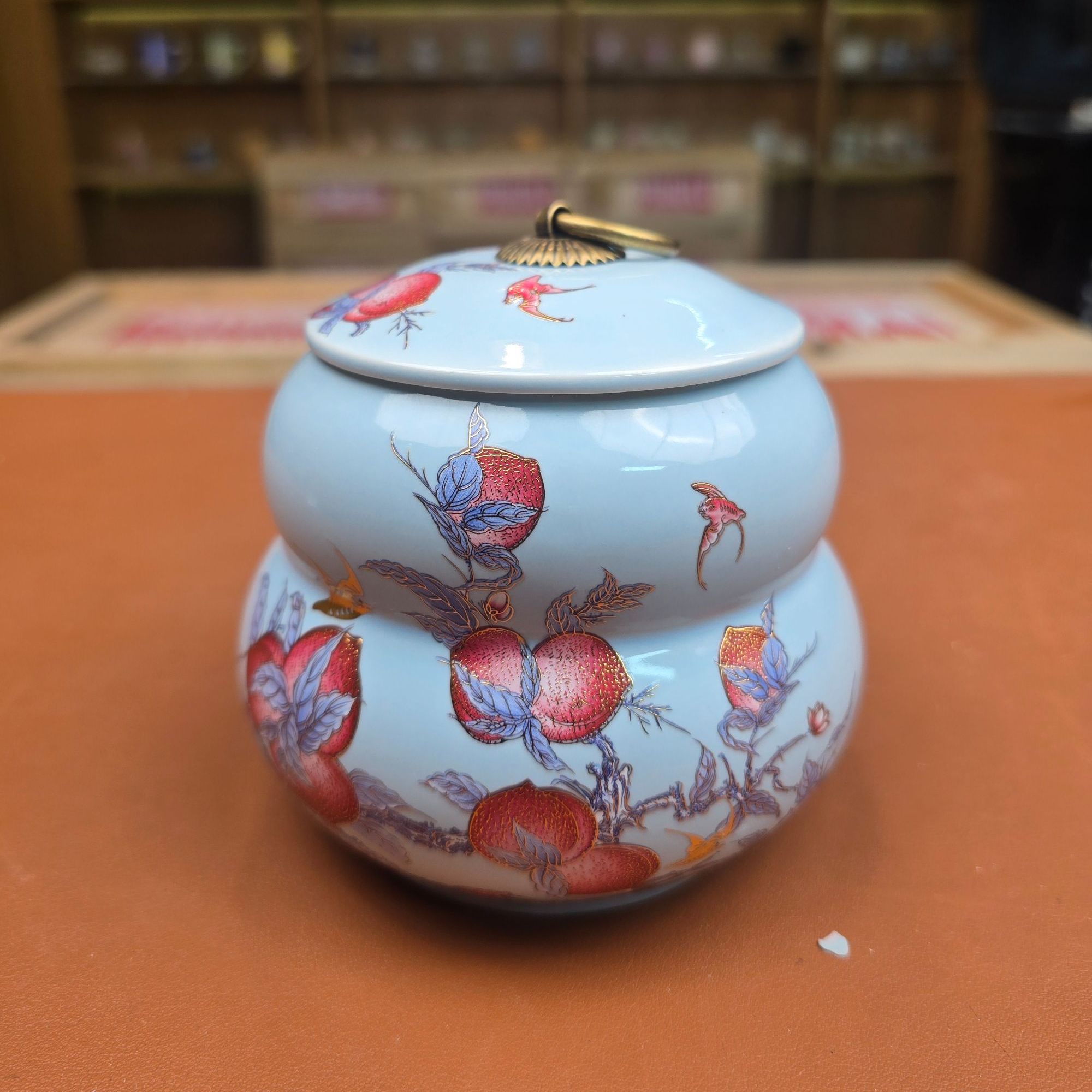 G734-青色葫芦九桃茶叶罐
