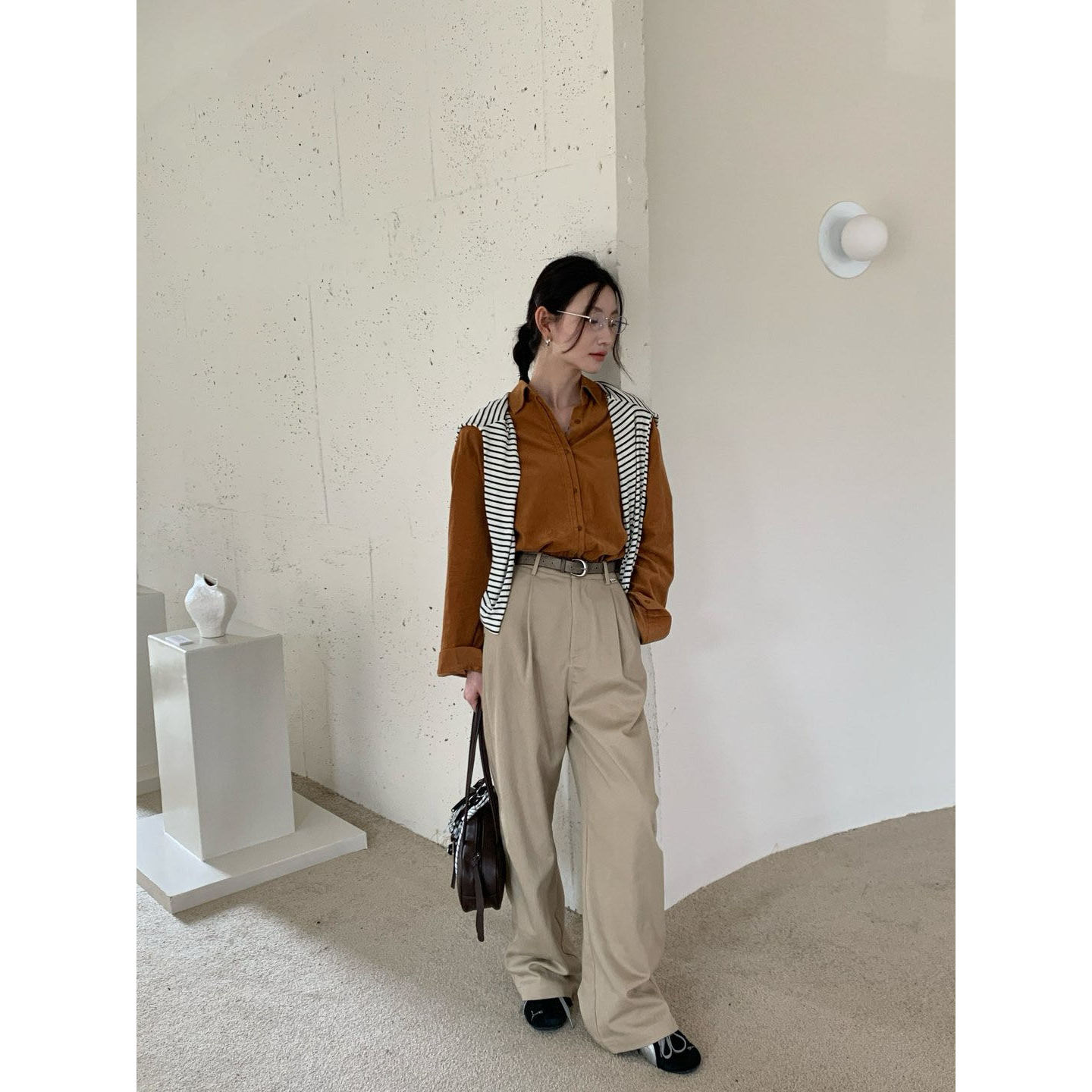 J-U020#里奈#复古宽松百搭显瘦纯色阔腿休闲裤（福利）