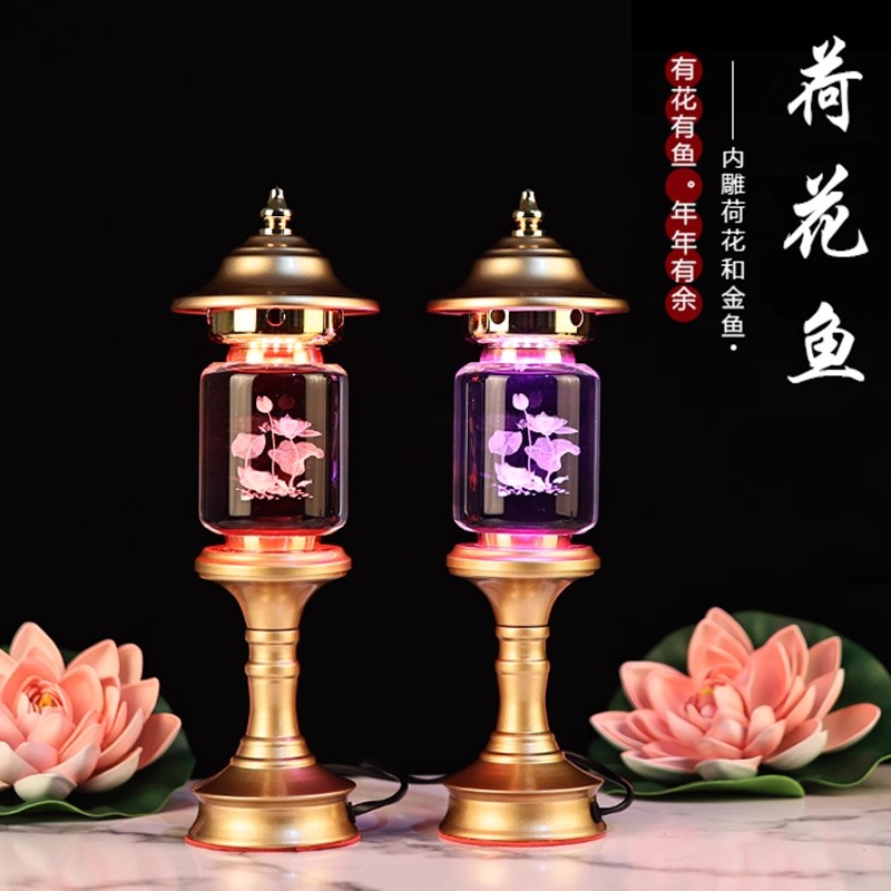 新款七彩渐变水晶玻璃莲花灯LED插电式荷花灯高级电子供灯家用