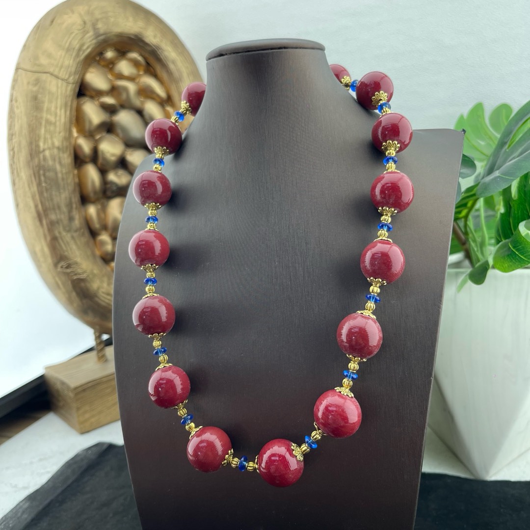 铜合金琉璃项链 老琉璃项链妈妈气质时尚复古红色金色百搭精美
