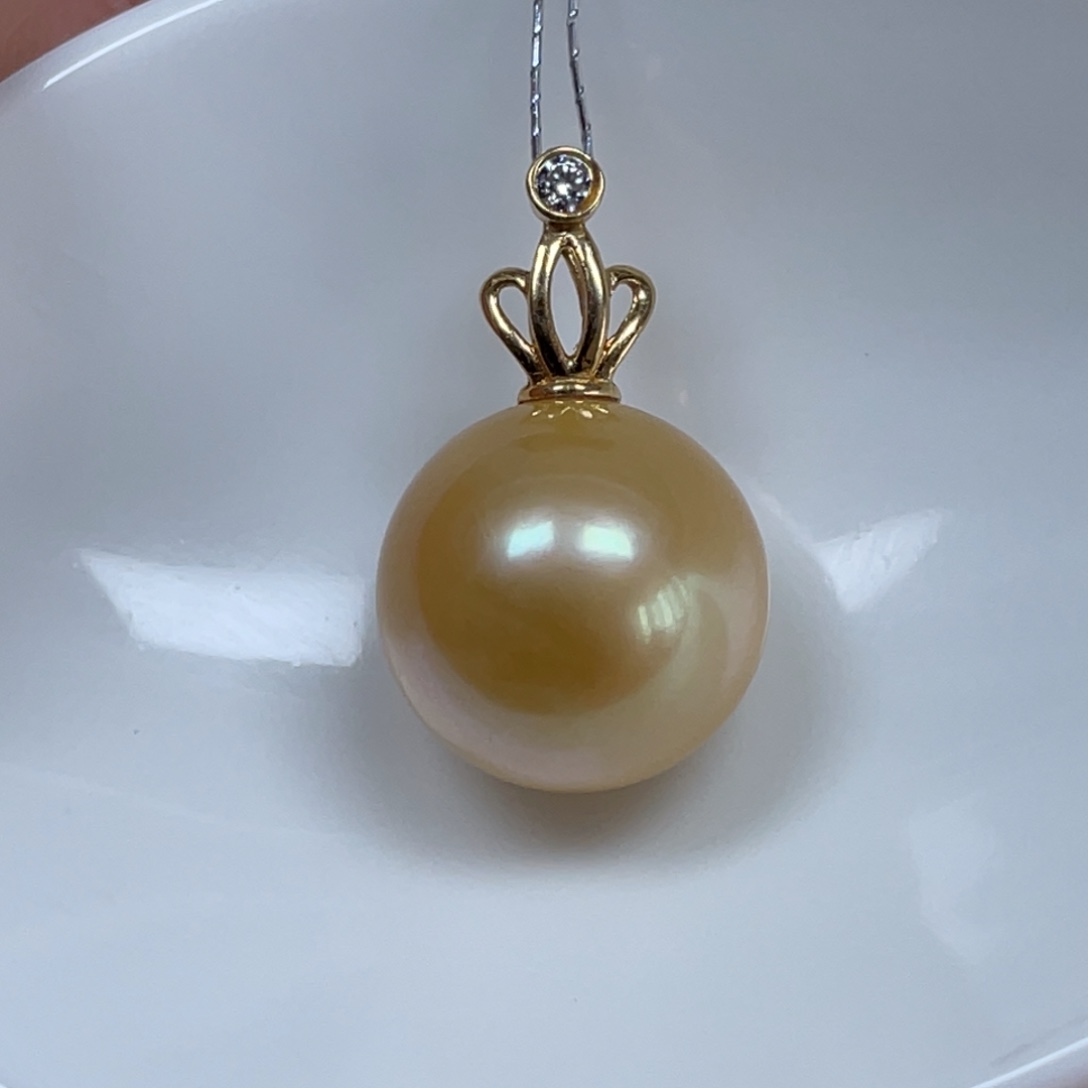 海水珍珠吊坠(不含链)18K金镶嵌12.8mm