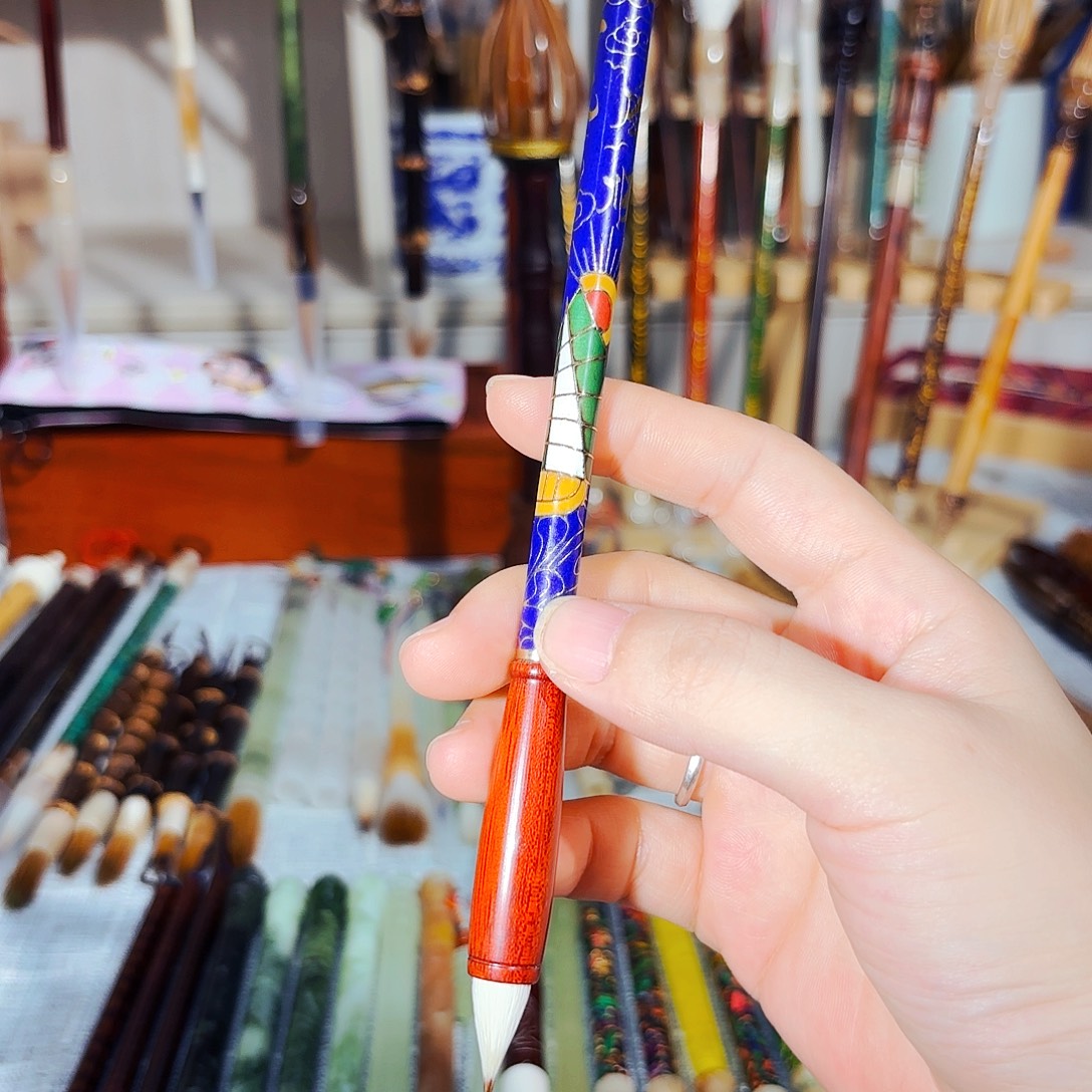 34-珐琅彩蓝色红檀斗小鸡距出锋2.0口径0.8