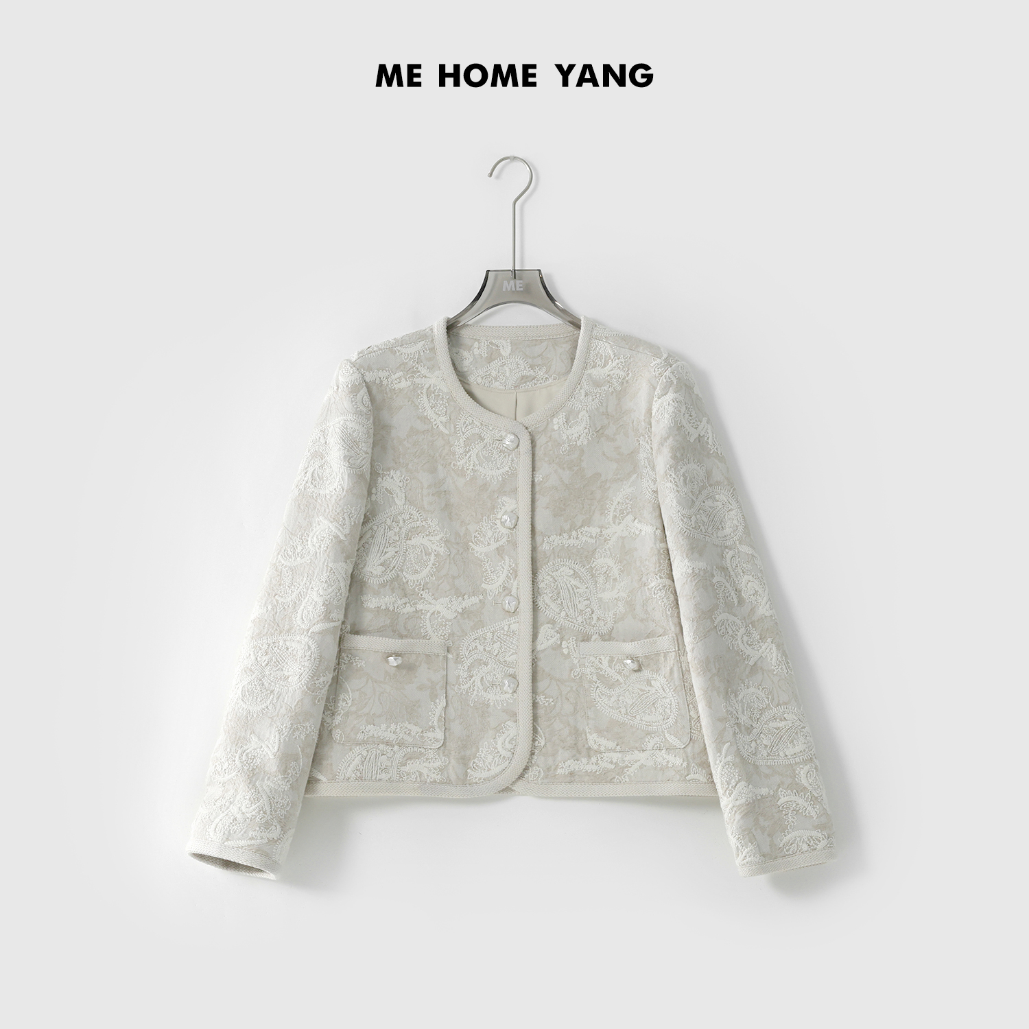 ME【苍兰白梅】亚麻混纺新中式提花复古浮雕感显瘦百搭外套MESS0260