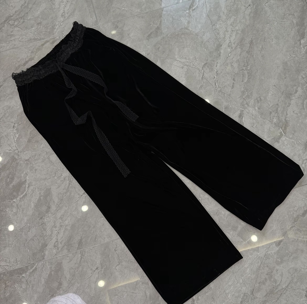 高腰加绒直筒丝绒阔腿裤