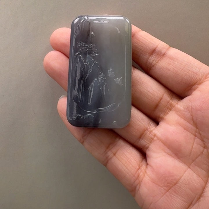 和田玉烟紫山水牌未镶嵌