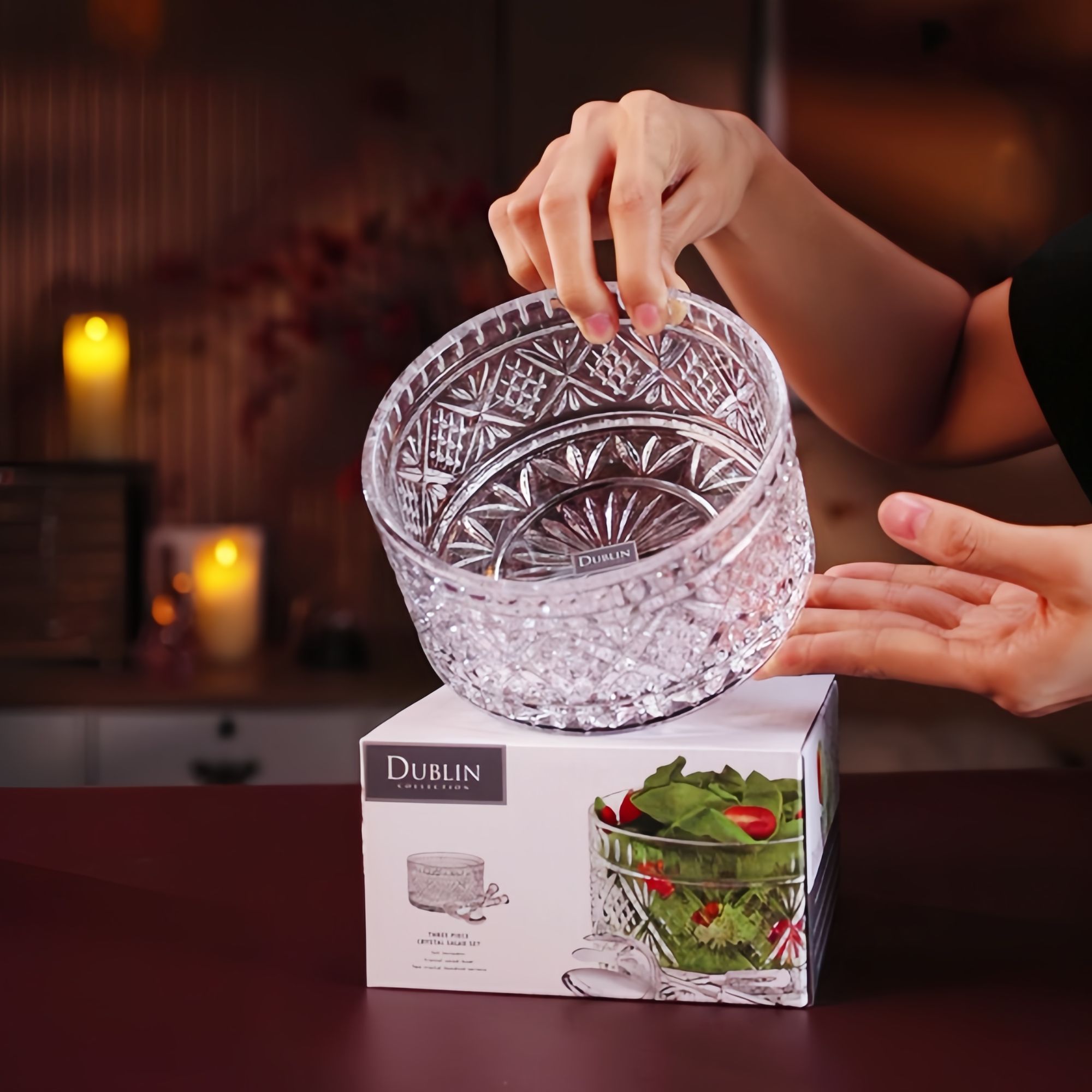 【都柏林沙拉碗】无铅水晶玻璃刻花沙拉碗网红透明家用创意大号欧式