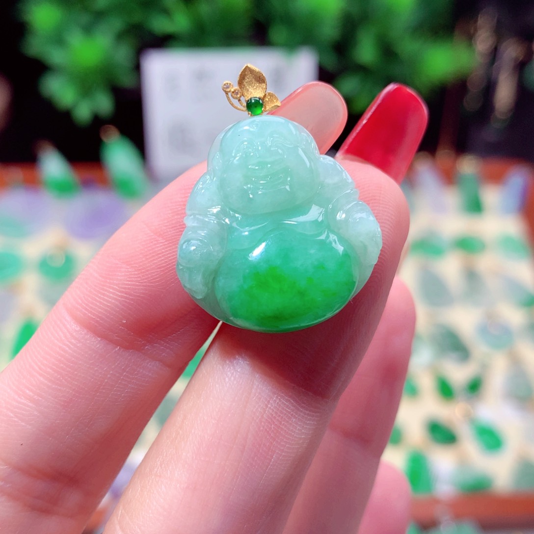翡翠吊坠(不含链)18K金镶嵌