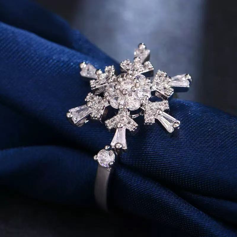 铜合金戒指 【爱丽丝】高品质时尚个性简约雪花旋转开口可调节戒指