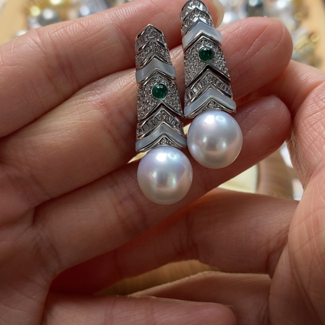 海水珍珠耳饰银S925镶嵌