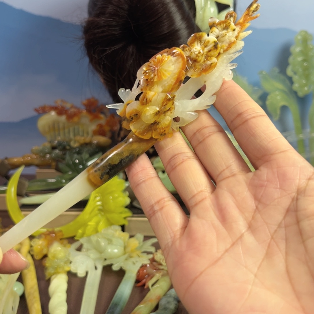 蛇纹石玉发饰合金