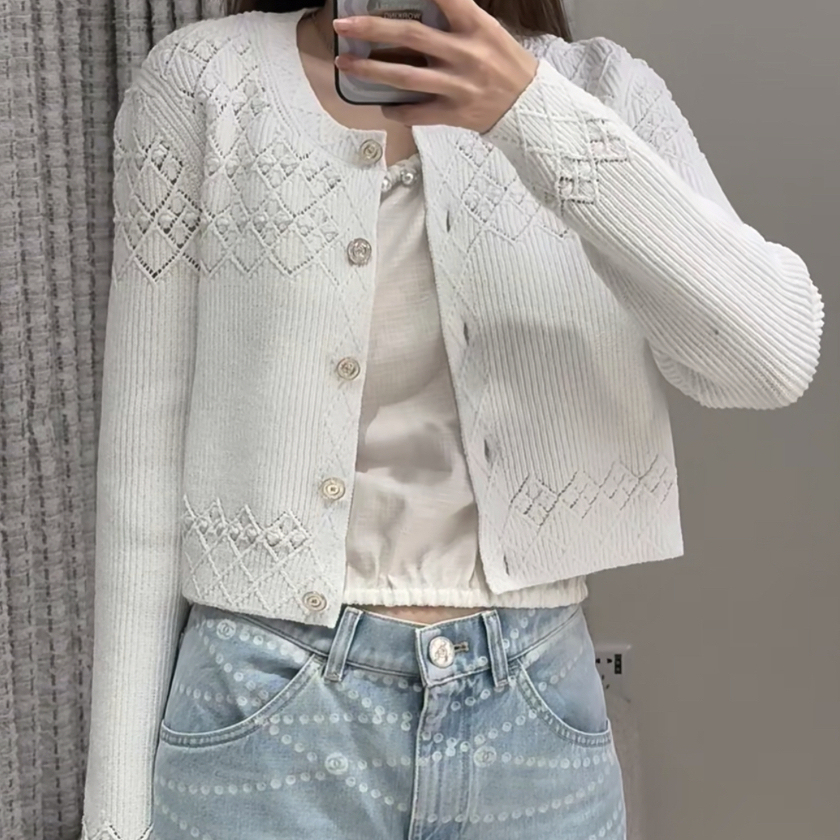 未使用 Chanel/香奈儿 25P爆款白色针织开衫38码