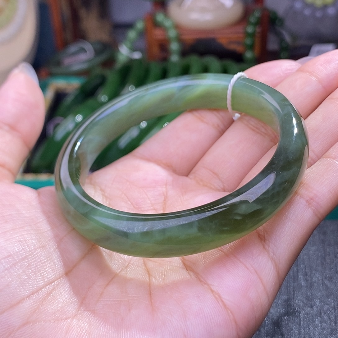 和田玉毕业级老矿料碧玉猫眼手镯58未镶嵌