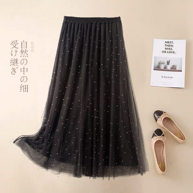 2层纱+内衬女士网纱半身裙亮片A字裙遮胯显瘦CC690优雅时尚