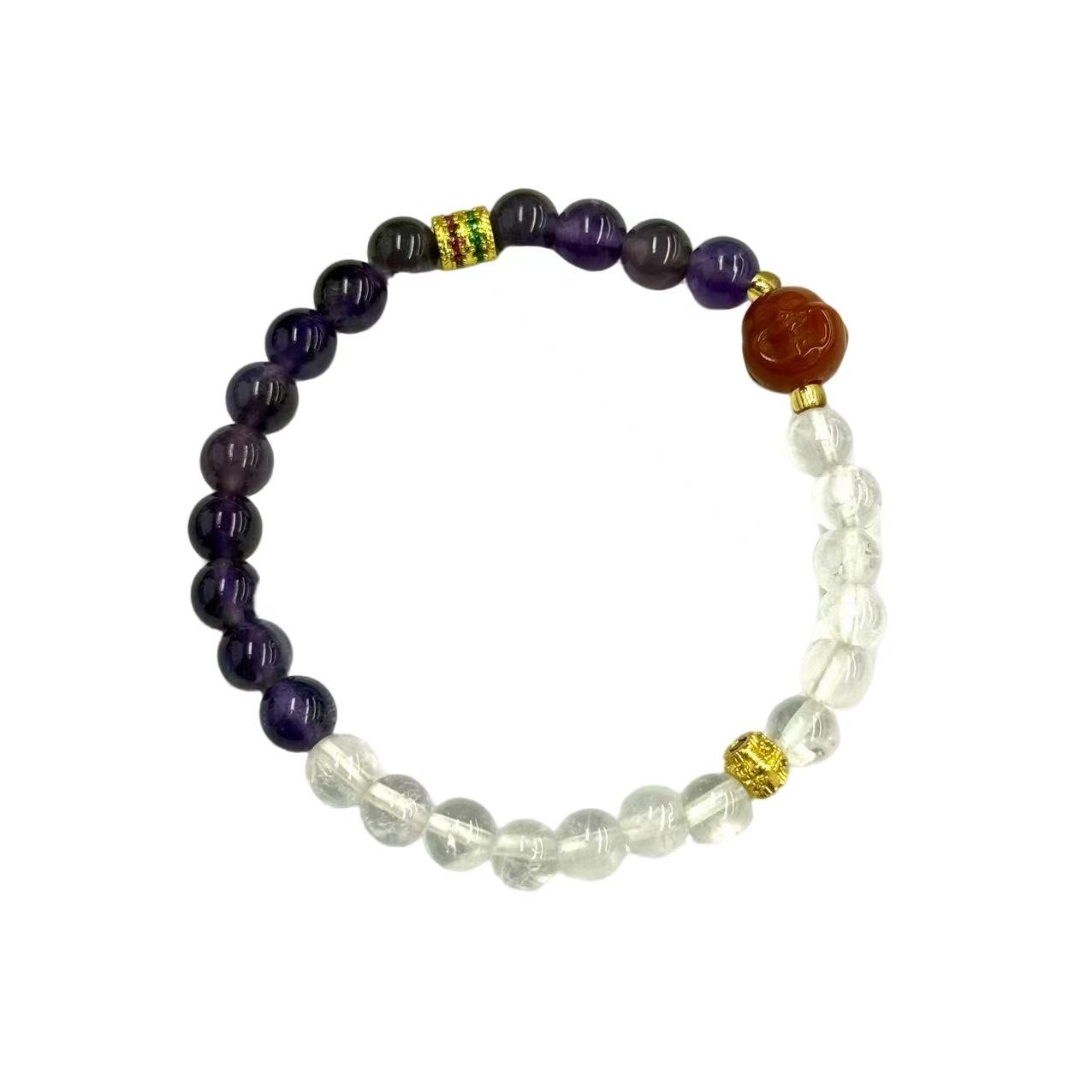 【符老板】s1319-国风气质款蓝针水晶圆珠DIY红景玛瑙手串-赠礼盒